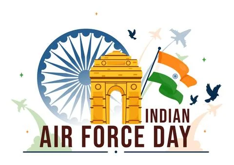 Indian Air Force Day Vector Illustration on 8th October, featuring a Waving.. 스톡 일러스트