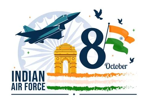 Indian Air Force Day Vector Illustration on 8th October, featuring a Waving.. Stock Illustration