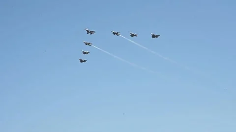 Indian Air Force jet fighter aircraft flying in formation Stock Footage 233075839