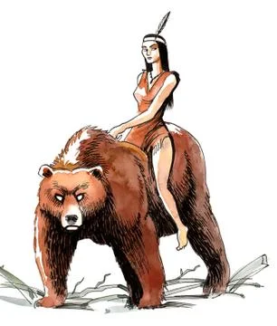 Indian and bear Illustrazione stock