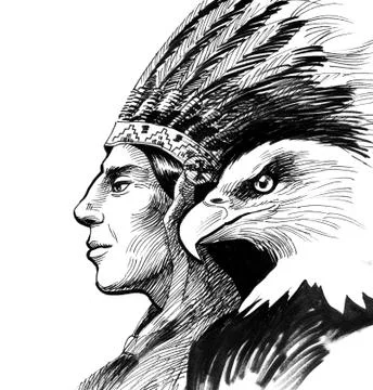 Indian and Eagle Illustrazione stock