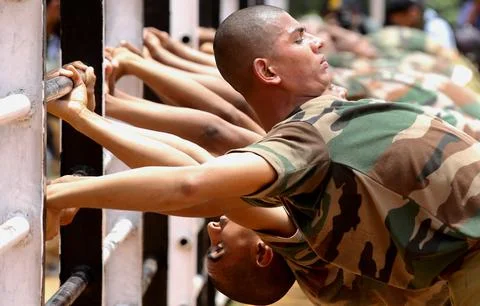 Indian Army candidates undergo Basic Military Training, Bangalore, India - 18 Au Stock Photos
