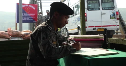 Indian Army Soldier at Checkpost Stock-Footage 340122968