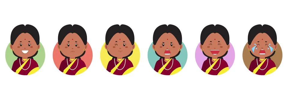 Indian Avatar with Various Expression Stock Illustration