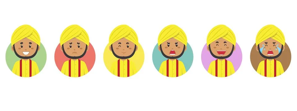 Indian Avatar with Various Expression Stock Illustration