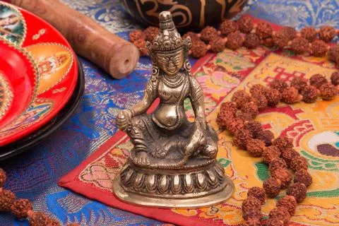 Indian background with various ritual objects Stock Photos