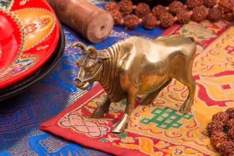 Indian background with various ritual objects Stock Photos