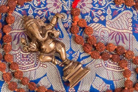 Indian background with various ritual objects Stock Photos