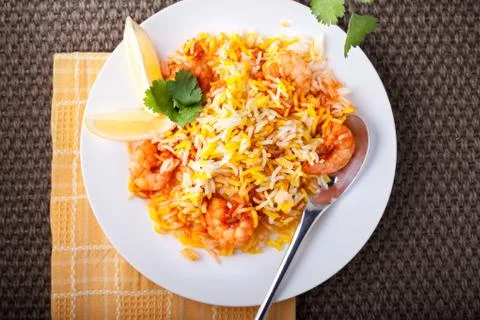 Indian Biryani with Shrimp Stock Photos