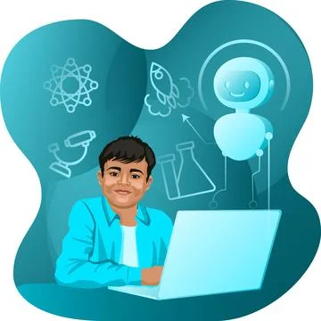 Indian boy with AI tutor Stock Illustration