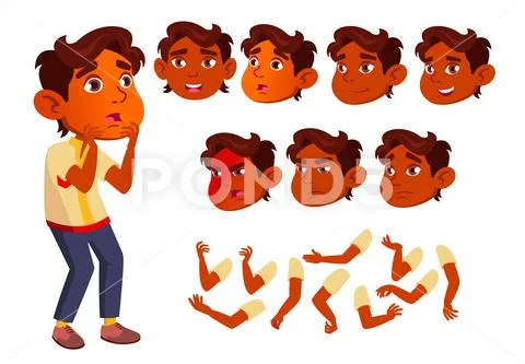 Indian Boy, Child, Kid, Teen Vector. Smile. Cute. Happiness Enjoyment. Face Stock Illustration
