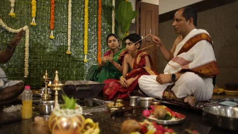 Indian Boy going through thread ceremony Stock Footage 124152506