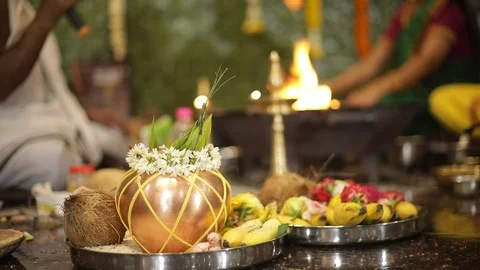 Indian Boy going through thread ceremony Stock Footage 124152605