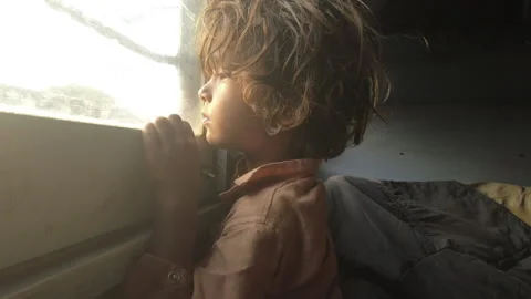 Indian boy looking through Train window, Bihar, India Vidéo 201679922