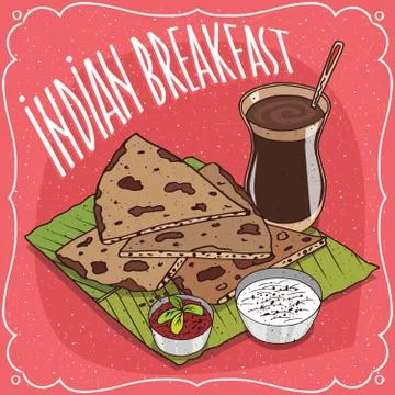 Indian breakfast with flatbread and masala chai Stock Illustration