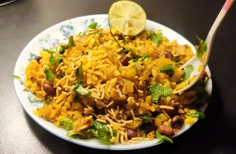 Indian breakfast Poha Video stock 160111401