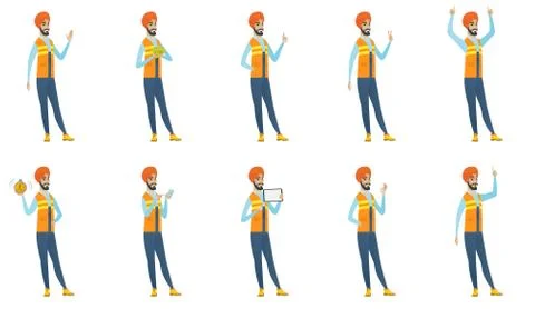 Indian builder vector illustrations set. Stock Illustration