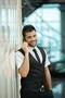The indian businessman stand by business center stairs, phone and talk Photo