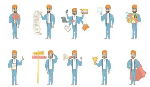 Indian businessman vector illustrations set. Stock Illustration