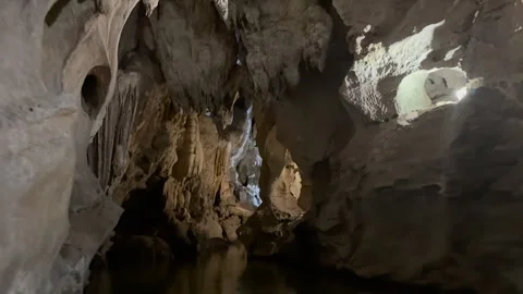 The İndian Cave, Vinales, Cuba interior is filled with stalactites Stock Footage 312895320