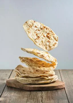 Indian chapati flatbread, creative photography with levitation 写真素材