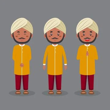 Indian Character with Various Expression Stock Illustration