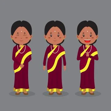 Indian Character with Various Expression Stock Illustration