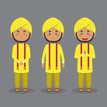 Indian Character with Various Expression Stock Illustration