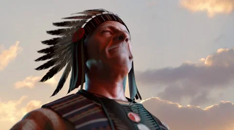 Indian chief on the sunset background, 3D render Stock Footage 62757696