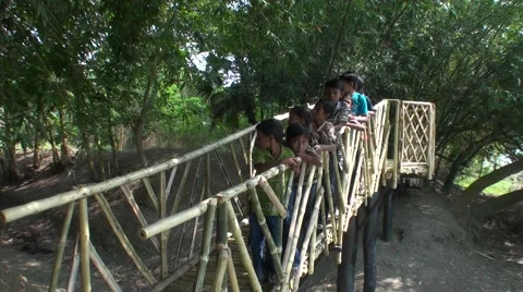 Indian children on a bridge Stock Footage 52075279