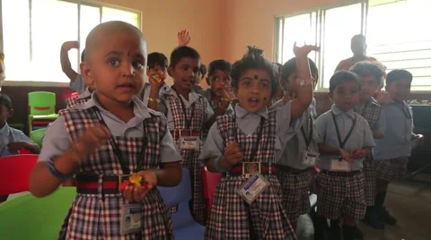 Indian children waving at school Stock Footage 49322489