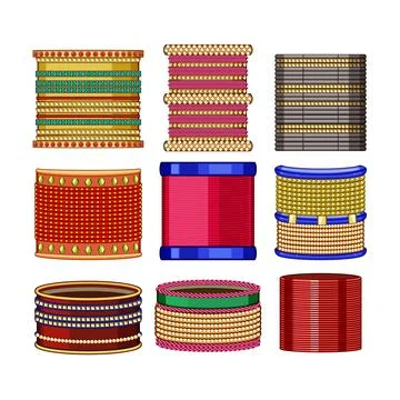 Indian churi bracelets vector set showing cultural designs Stock Illustration