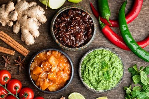 Indian chutney set Stock Photos