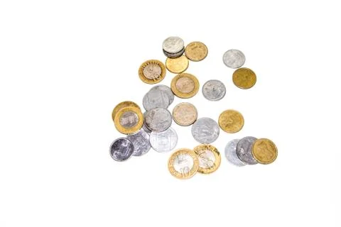 Indian circulating coins collection on isolate white background. Stock Photos
