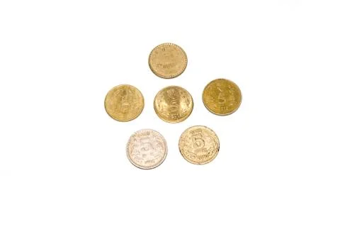 Indian circulating coins collection on isolate white background. Stock Photos