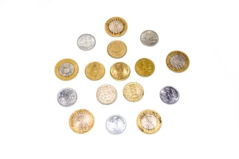 Indian circulating coins collection on isolate white background. Stock Photos