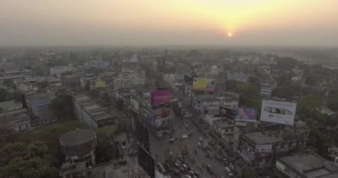 Indian City Sunset (Aerial Shot) Stock Footage