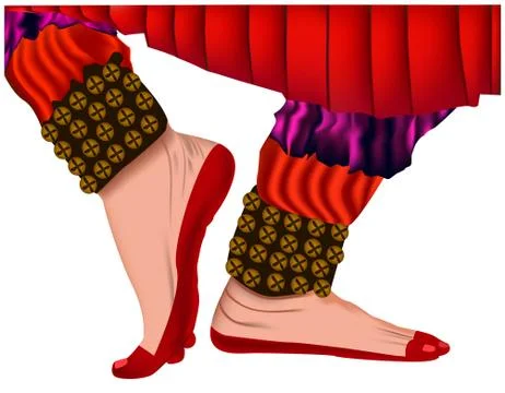 Indian classical dance form with ankle bells and red dye on feet. Stockillustratie