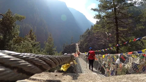 Indian climbers tracking towards Mount Everest base camp. Stock Footage 201845922