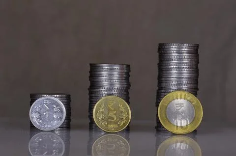Indian coins stack in form of bar graph Stock Photos