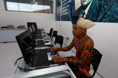 Indian in computer lab Stock Photos