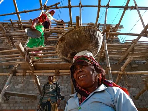 Indian construction site workers. Stock Photos