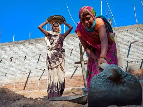 Indian construction site workers. Stock Photos