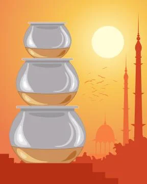 Indian cooking pots Stock Illustration