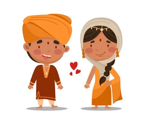Indian couple. Vector illustration in a flat cartoon Stock Illustration
