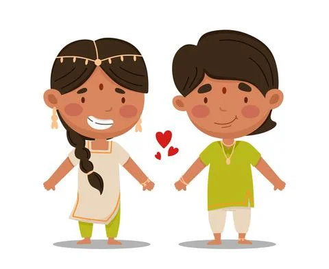 Indian couple. Vector illustration in a flat cartoon Stock Illustration