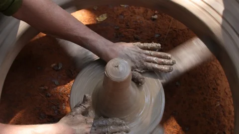  Indian craftsman making ceramic pottery on a pottery wheel Stock Footage 101460600