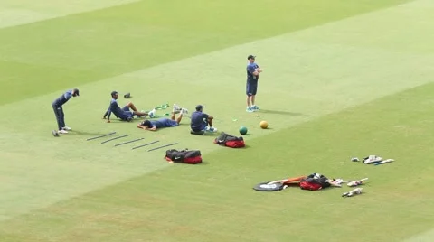 Indian cricket team warming up before the game Stock Footage 52335794