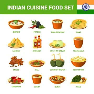 Indian Cuisine Food Set Stock Illustration