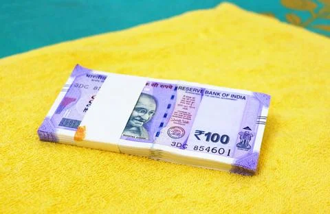 Indian Currency 100 Rupee Note Bundle Stock Photos